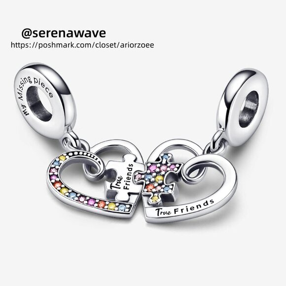 Pandora Puzzle Piece Hearts Splittable Friendship Dangle Charm - Picture 2 of 6